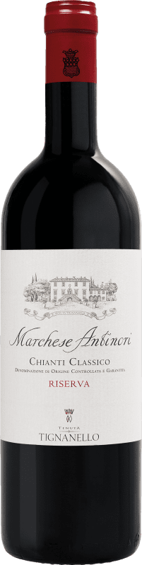 56,95 € Бесплатная доставка | Красное вино Antinori Tignanello Marchese Antinori Классический Резерва D.O.C.G. Chianti Тоскана Италия Cabernet Sauvignon — Каберне Совиньон, Sangiovese — Санджовезе Бутылка 75 cl