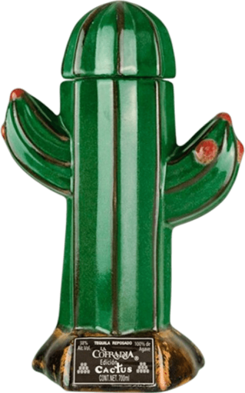 88,95 € Бесплатная доставка | Текила La Cofradía Cactus Ceramic Porcelain — Керамический фарфор Reposado — Репосадо Мексика 70 cl