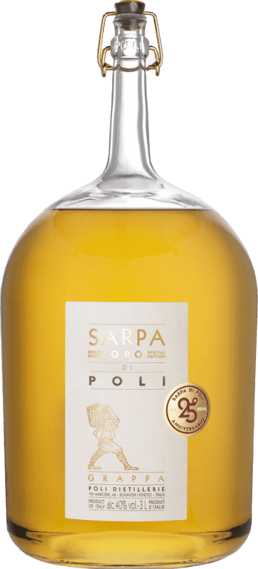 179,95 € Envio grátis | Aguardente Grappa Poli Sarpa Oro Big Mama Itália Garrafa Especial 3 L