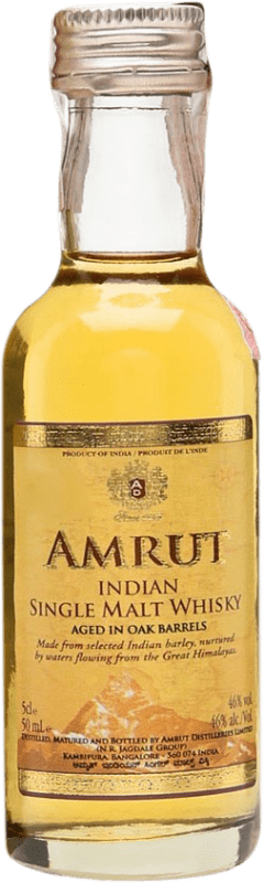 6,95 € Spedizione Gratuita | Whisky Single Malt Amrut Indian India Bottiglietta Mignon 5 cl