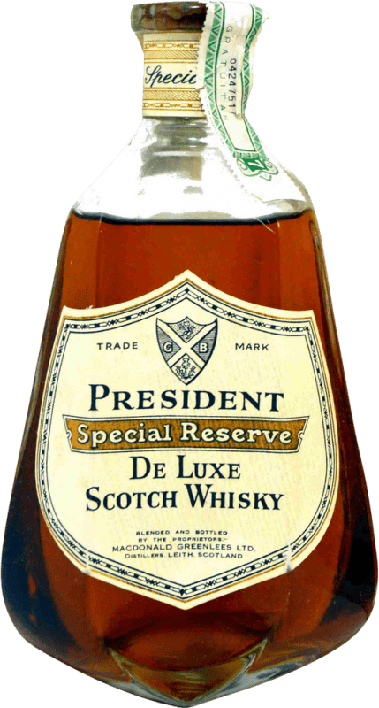 104,95 € 免费送货 | 威士忌混合 Macdonald Greenlees President Special Reserve de Luxe 珍藏版 1970 年代 英国 瓶子 75 cl