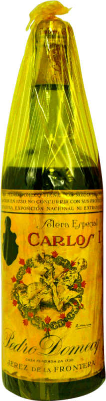 76,95 € Spedizione Gratuita | Brandy Pedro Domecq Fundador Carlos I en Caja Granate 1960's Esemplare da Collezione Spagna Bottiglia 75 cl