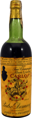 86,95 € Spedizione Gratuita | Brandy Pedro Domecq Fundador Carlos I 1960's Fine Champagne Spagna 75 cl Esemplare da Collezione Non Idoneo al Consumo