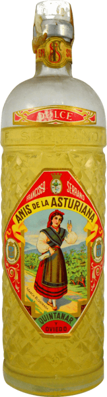 39,95 € Envio grátis | Anis La Asturiana Francisco Serrano 1970's Espanha 1 L Exemplar de colecionador Não Próprio para Consumo