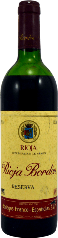 28,95 € Kostenloser Versand | Rotwein Bodegas Franco Españolas Bordón Reserve — Gereift D.O.Ca. Rioja La Rioja Spanien Flasche 75 cl Sammlerstück Nicht zum Verzehr Geeignet