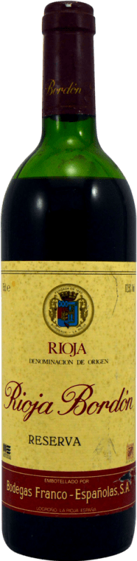 27,95 € Envío gratis | Vino tinto Bodegas Franco Españolas Bordón Ejemplar Coleccionista Reserva D.O.Ca. Rioja La Rioja España Botella 75 cl