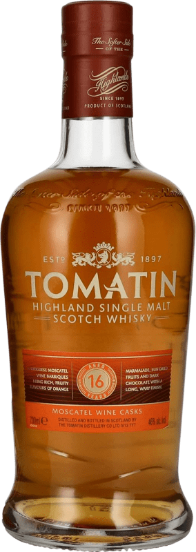 114,95 € Envio grátis | Whisky Single Malt Tomatin Moscatel Wine Cask Finish — Afinado em Barrica Reino Unido 16 Anos 70 cl
