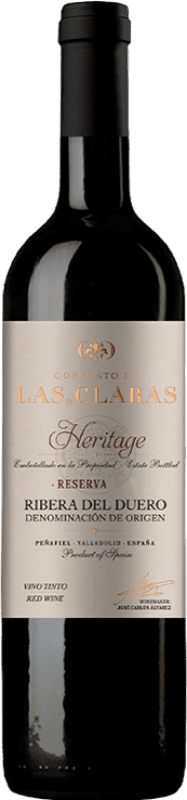 29,95 € 送料無料 | 赤ワイン Convento de Las Claras Heritage 予約 D.O. Ribera del Duero カスティーリャ・イ・レオン スペイン Tempranillo ボトル 75 cl