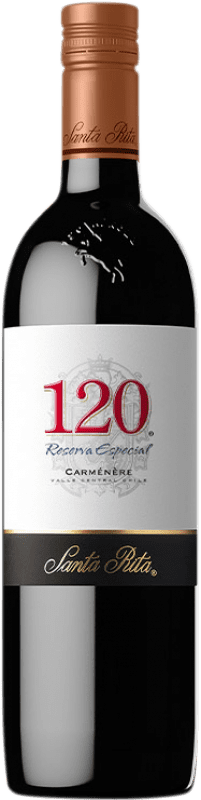 8,95 € Kostenloser Versand | Rotwein Santa Rita 120 Especial Reserve I.G. Valle Central Zentrales Tal Chile Carmenère Flasche 75 cl