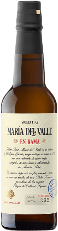 19,95 € 免费送货 | 加强葡萄酒 Villa Puri María del Valle Solera — 雪利酒系统, Fino en Rama — 原桶菲诺 D.O. Montilla-Moriles 安达卢西亚 西班牙 Pedro Ximénez 半瓶装 37 cl