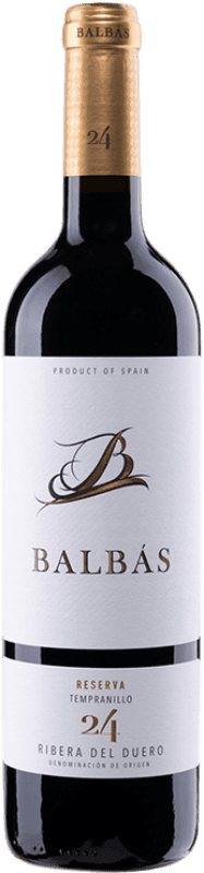 53,95 € Free Shipping | Red wine Balbás Reserve D.O. Ribera del Duero Castilla y León Spain Tempranillo Bottle 75 cl