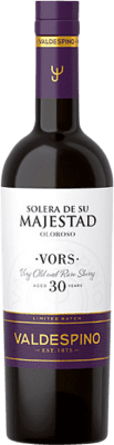 165,95 € 免费送货 | 甜葡萄酒 Valdespino Su Majestad Solera — 雪利酒系统, Oloroso — 奥洛罗索酒 VORS Very Old Rare Sherry — 极其稀有陈年雪莉酒 D.O. Jerez-Xérès-Sherry 安达卢西亚 西班牙 Palomino Fino 中瓶装 50 cl