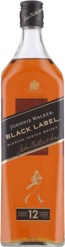 48,95 € 免费送货 | 威士忌混合 Johnnie Walker Black Label 苏格兰 英国 12 岁 瓶子 1 L