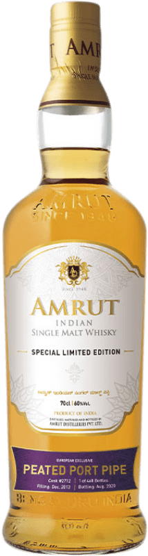 227,95 € 送料無料 | シングルモルトウイスキー Amrut Indian Port Pipe Single Cask — シングルバレル, Peated — 燻製 インド 70 cl