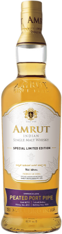 261,95 € Envío gratis | Whisky Single Malt Amrut Indian Single Cask Peated Port Pipe India Botella 70 cl