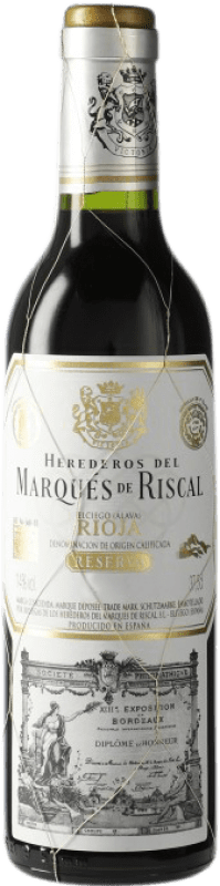 13,95 € Envio grátis | Vinho tinto Marqués de Riscal Reserva D.O.Ca. Rioja La Rioja Espanha Tempranillo, Graciano, Mazuelo, Carignan Meia Garrafa 37 cl
