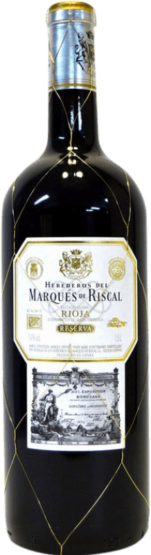 129,95 € Бесплатная доставка | Красное вино Marqués de Riscal Резерва D.O.Ca. Rioja Ла-Риоха Испания Tempranillo — Темпранильо, Graciano — Грасиано, Mazuelo — Масуэло, Cariñena — Кариньян Бутылка Иеробоам Двойной Магнум 3 L