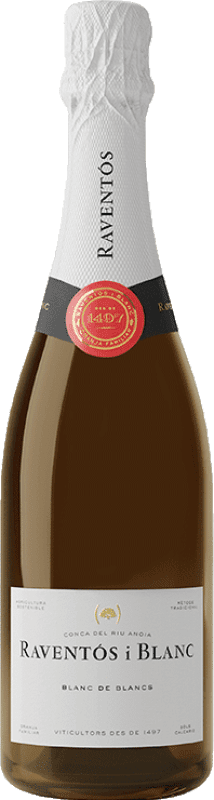 18,95 € 送料無料 | 白のスパークリングワイン Raventós i Blanc Brut — ブリュット Blanc de Blancs レセルバ カタロニア スペイン Macabeo — マカベオ, Xarel·lo — チャレッロ, Chardonnay — シャルドネ, Parellada — パレリャーダ ボトル 75 cl