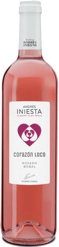 8,95 € Spedizione Gratuita | Vino rosato Iniesta Corazón Loco Giovane I.G.P. Vino de la Tierra de Castilla Castilla la Mancha y Madrid Spagna Bobal Bottiglia 75 cl