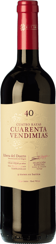 12,95 € Free Shipping | Red wine Cuatro Rayas Cuarenta Vendimias Aged D.O. Ribera del Duero Castilla y León Spain Tempranillo Bottle 75 cl