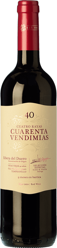 13,95 € Spedizione Gratuita | Vino Rosso Cuatro Rayas Cuarenta Vendimias Crianza — Invecchiato in Botte D.O. Ribera del Duero Castilla y León Spagna Tempranillo Bottiglia 75 cl