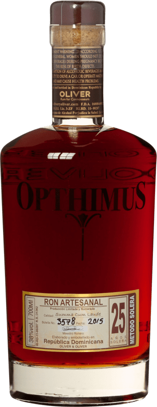 84,95 € Spedizione Gratuita | Rum Oliver & Oliver Opthimus Repubblica Dominicana 25 Anni Bottiglia 70 cl