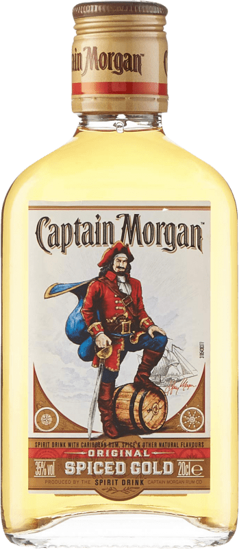 4,95 € Spedizione Gratuita | Rum Captain Morgan Spiced Añejo Petaca Giamaica Piccola Bottiglia 20 cl
