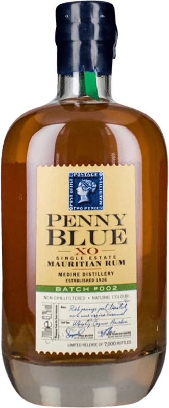 58,95 € Kostenloser Versand | Rum Medine Penny Blue X.O. Extra Old Extra Añejo Mauritius Flasche 70 cl