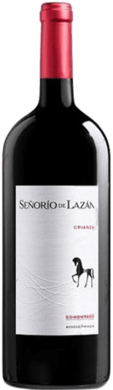 13,95 € Spedizione Gratuita | Vino Rosso Pirineos Señorío de Lazán Crianza — Invecchiato in Botte D.O. Somontano Aragona Spagna Tempranillo, Merlot, Cabernet Sauvignon Bottiglia Magnum 1,5 L