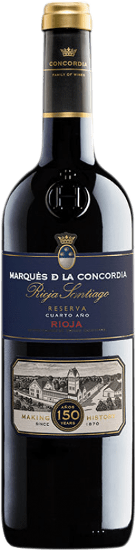 12,95 € Kostenloser Versand | Rotwein Marqués de La Concordia Santiago Cuarto Año Reserve — Gereift D.O.Ca. Rioja Baskenland Spanien Tempranillo Flasche 75 cl