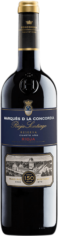15,95 € Spedizione Gratuita | Vino rosso Marqués de La Concordia Santiago Cuarto Año Riserva D.O.Ca. Rioja Paese Basco Spagna Tempranillo Bottiglia 75 cl