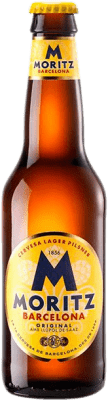 1,95 € Spedizione Gratuita | Birra Moritz Lager, Originale, Pilsner Catalogna Spagna Bottiglietta Terzo 33 cl