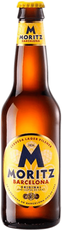 1,95 € 免费送货 | 啤酒 Moritz Lager, 原创, Pilsner — 皮尔森啤酒 加泰罗尼亚 西班牙 三分之一升瓶 33 cl