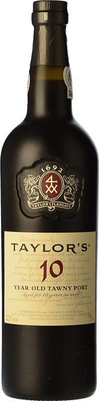 37,95 € Envío gratis | Vino Generoso Fortificado Taylor's I.G. Porto Oporto Portugal Tempranillo, Touriga Franca, Touriga Nacional, Tinta Amarela, Tinta Cão, Tinta Barroca 10 Años Botella 75 cl