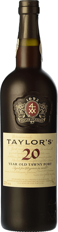75,95 € Envío gratis | Vino Generoso Fortificado Taylor's I.G. Porto Oporto Portugal Tempranillo, Touriga Franca, Touriga Nacional, Tinta Amarela, Tinta Cão, Tinta Barroca 20 Años Botella 75 cl