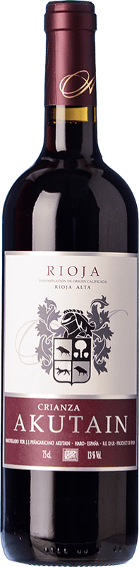 16,95 € Spedizione Gratuita | Vino rosso Akutain Crianza D.O.Ca. Rioja La Rioja Spagna Tempranillo, Grenache, Viura Bottiglia 75 cl