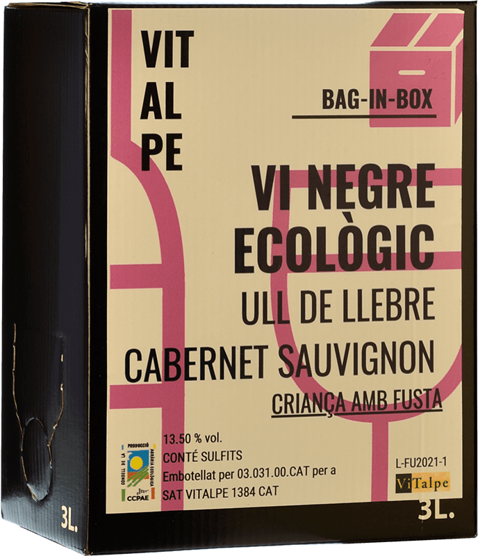 13,95 € Kostenloser Versand | Rotwein Vitalpe Doll Diví Ull de Llebre & Cabernet Sauvignon Spanien Tempranillo, Cabernet Sauvignon Bag in Box 3 L