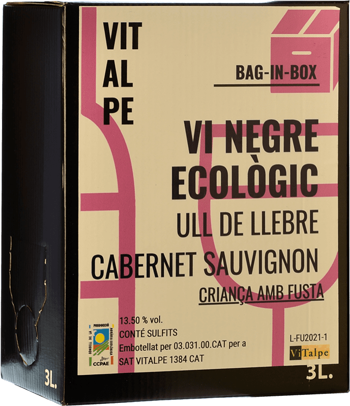 13,95 € 送料無料 | 赤ワイン Vitalpe Doll Diví Ull de Llebre & Cabernet Sauvignon スペイン Tempranillo — テンプラニーリョ, Cabernet Sauvignon — カベルネ・ソーヴィニヨン バッグ・イン・ボックス 3 L