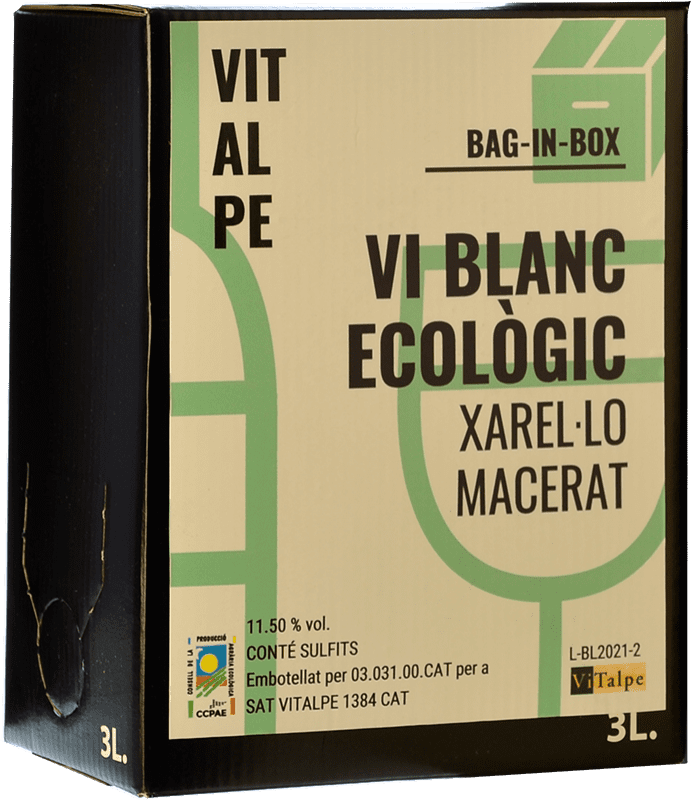 8,95 € 免费送货 | 白葡萄酒 Vitalpe Doll Diví Maceración — 浸渍 西班牙 Xarel·lo — 哈雷洛 Eco — 生态 有机 天然 Bag in Box — 盒中袋 3 L