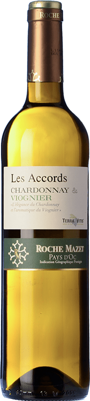 6,95 € Бесплатная доставка | Белое вино Roche Mazet Les Accords Blanc I.G.P. Vin de Pays d'Oc Лангедок Франция Viognier, Chardonnay бутылка 75 cl