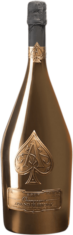 819,95 € 免费送货 | 白起泡酒 Armand de Brignac Brut — 起泡酒 干型 Gold — 金色版 A.O.C. Champagne 香槟酒 法国 Pinot Noir — 黑皮诺, Chardonnay — 莎当妮, Pinot Meunier — 黑皮诺·莫尼耶 大瓶 — Magnum 1,5 L