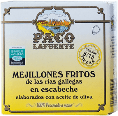 10,95 € Spedizione Gratuita | Conservas de Marisco Conservera Gallega Paco Lafuente Mejillones Fritos en Escabeche Galizia Spagna 8/10 Pezzi