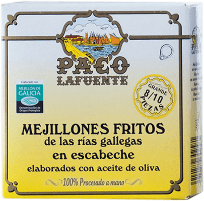 10,95 € Бесплатная доставка | Консервы из морепродуктов Conservera Gallega Paco Lafuente Mejillones Fritos en Escabeche Галисия Испания 8-10 Куски