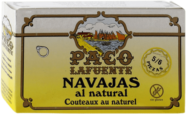 7,95 € 送料無料 | シーフードの保存食 Conservera Gallega Paco Lafuente Navajas Natural — ナチュラル ガリシア スペイン 6-8 個