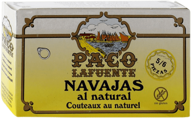 7,95 € Kostenloser Versand | Meeresfrüchtekonserven Conservera Gallega Paco Lafuente Navajas al Natural Galizien Spanien 6/8 Stücke