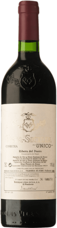 604,95 € Envoi gratuit | Vin rouge Vega Sicilia Único Grande Réserve 1987 D.O. Ribera del Duero Castille et Leon Espagne Tempranillo, Merlot, Cabernet Sauvignon Bouteille 75 cl