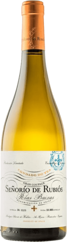 15,95 € 免费送货 | 白葡萄酒 Señorío de Rubiós Condado D.O. Rías Baixas 加利西亚 西班牙 Torrontés — 托龙特斯, Godello — 戈德略, Loureiro — 卢雷罗, Treixadura — 特雷哈杜拉, Albariño — 阿尔巴利诺 瓶装 75 cl