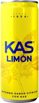 21,95 € Envio grátis | Caixa de 24 unidades Refrigerantes Kas Espanha Lata 33 cl Limón — Limão