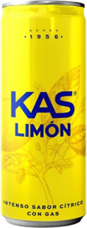 21,95 € Envio grátis | Caixa de 24 unidades Refrigerantes Kas Espanha Lata 33 cl Limón — Limão