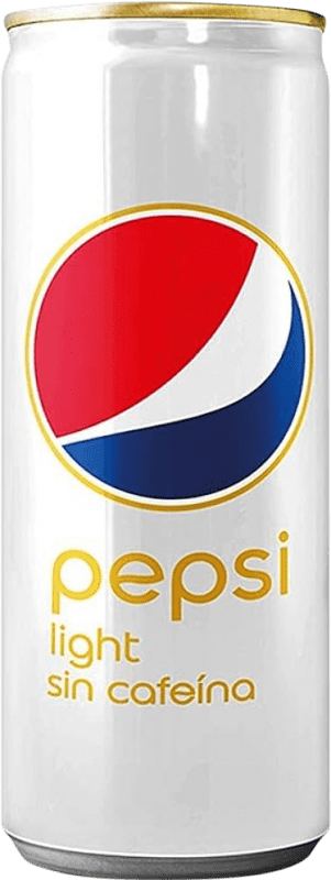19,95 € Envio grátis | Caixa de 24 unidades Refrescos e Mixers Pepsi Light sin Cafeína Espanha Lata 33 cl